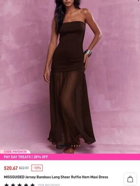 Missguided Chocolate Brown Strapless Sheer Ruffle-Hem Maxi Dress
